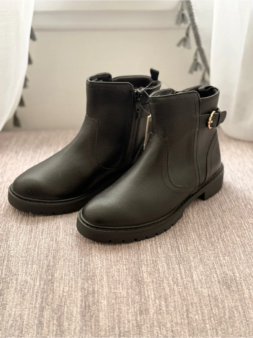 Gap Kids - Black Ankle Boots with Decorative Gold Buckle - Size 2